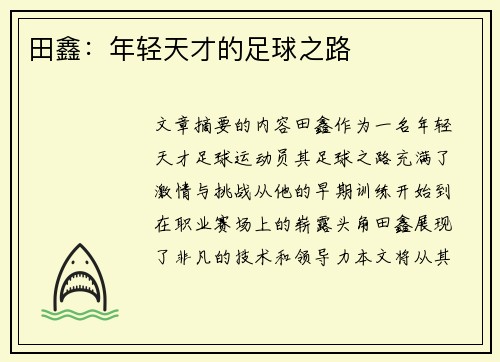 田鑫：年轻天才的足球之路